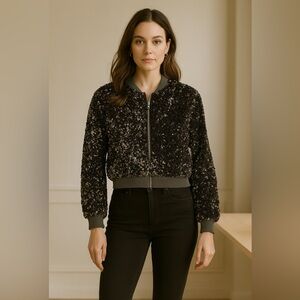 ZARA Black Sequin Bomber Jacket — Sparkly Party Statement Piece
A011